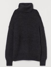 H&M Cozy Drop Shoulder Turtleneck Sweater Grey Black Size Small