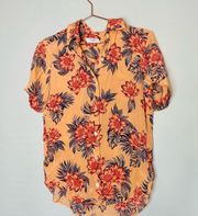 EQUIPMENT Essential Peach Floral Print Crepe de Chine Button Front Shirt Size XS