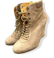 POUR LA VICTOIRE Women's Lang Tan Laced Wedge Platform Boots Booties Sz 8.5