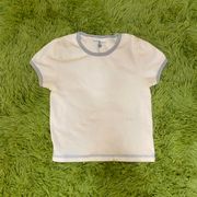 Brandy Melville  White Baby Tee With Blue Edges