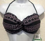 Becca Floral Embroidered Halter Bikini Top Size Large NWT