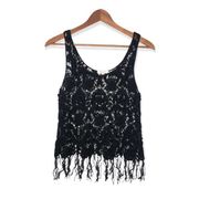 Paper+Tee Floral Crochet Fringe Tank Top