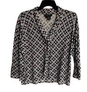 Etcetera patterned long sleeve blouse pussybow size Large