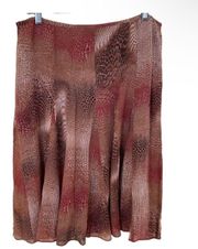 Tan and Rose Print "Lakeshore Drive" Wool Skirt Size 14