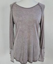 BKE Dusty Mauve Striped Cuff Ringspun Long Sleeve Tee Size Medium