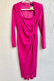 Badgley Mischka Long Sleeve Knotted Square Neck Midi Dress Pink Women's Size 6