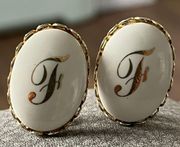 Vintage Letter F Initial Clip On Non Pierced Earrings