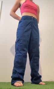 blue high waisted straight leg cargo pants