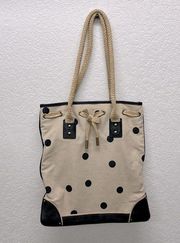 J. Crew Polkadot Tote Tan & Black With Bow