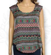 Noble U Georgette Tulip Back Colorful Aztec Geometric Printed Top Size M