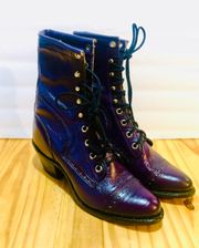 Vintage Capezio Kiltie Victorian Granny  Purple Leather Boots Women's size 6.5 M