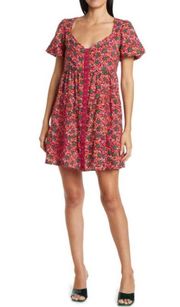 Betsey Johnson Womens L Snap-Front Puff Sleeve Mini Dress NEW