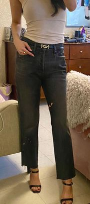 Black Denim Straight Leg Jeans