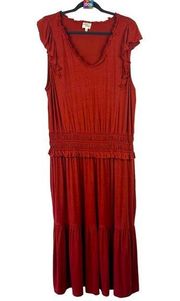 AVA JAMES Plus Size Burnt Orange Sleeveless Ruffle Midi Dress NWOT Size 1X