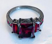 Gunmetal Grey Vintage Ruby Red July Birthstone Ring Size 8