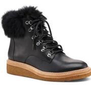 Winter Fur Trimmed Leather Ankle Boots Size 8.5