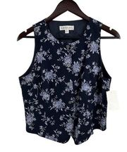 Karen Kane Blue Floral Vest Button Front Size 12