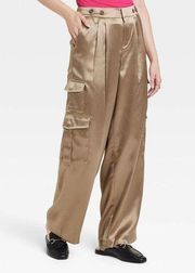 NWT Women's High-Rise Satin Cargo Pants -  Brown 8