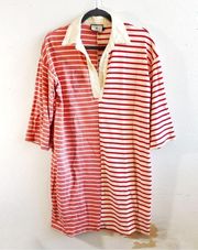 Tuckernuck Dress Pink & Red Colorblock Stripe Ashton Knit Polo Dress Sz M GUC