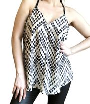 Strappy Camisole Top Womens Large White Gray Geometric Pattern V Neck