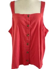 New  Button Down Tank Top Sleeveless Blouse Tenley Red Size 1X