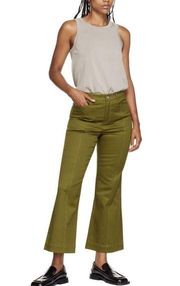 Proenza Schouler WL Cotton‎ Twill Cropped Flare Pants Size 0 Olive Green Stretch