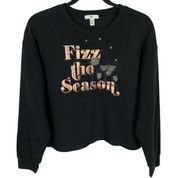 Black Cropped Fizz The Season Graphic Holiday Novelty Sweatshirt Women Large