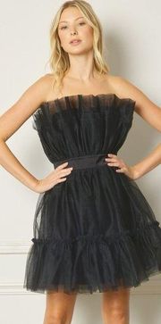 KATIE MAY Ellee Tulle Lace Mini Dress in Black Sz L