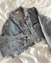 Distressed Cherry Denim Jacket