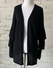 Everly Black Cardigan Ruffle Sleeve New With Tags Medium Knit Light Weight