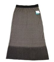 NWT Ming Wang Contrast Hem Maxi in Black Brown Shimmer Stripe Soft Knit Skirt XS