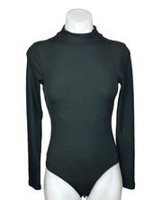 Girlfriend Collective Womens Black Ribbed Built In Bra Mock Neck Bodysuit Size S