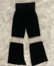 Elan | black boho fold over crochet wide leg pants