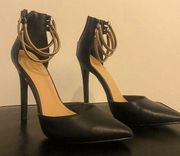 New Shoe Dazzle Gold Ankle Straps Point Toe Stilettos