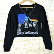 Pink Floyd Sweatshirt Womens M Black Crop Graphic Lace Up V-Neck Fleece Rock