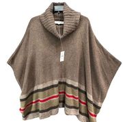 LOFT Womens Wool Mohair Blend Stripe Sweater Poncho XS/S Brown Cowl Neck Cozy