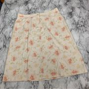 J.Jill Floral Print Skirt 100% Cotton Pastel Yellow Size 12 Vintage 90s