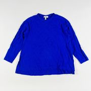 COS Women's Cotton Stretch Mock Crew Neck Quarter Sleeve Solid Blue Tee Shirt XS