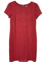 Chico’s Bright Red Orange Crochet Layered Short Sleeve Sheath Dress XS