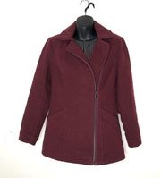 FADED GLORY Burgundy Women's Zip-Front Faux Wool Coat Size XS Polyblend