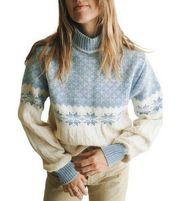 Preppy 80s Vintage Jantzen Cottagecore Light Blue Cream Nordic Folk Knitted Ski