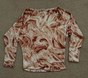 NWOT White Birch Women's Top Long Sleeve Pullover Abstract Print Multicolor SM