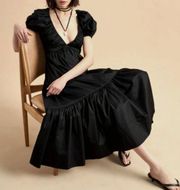 La Ligne Ina Dress Women's Size Large Black Sleeveless V-Neck Short Sleeve