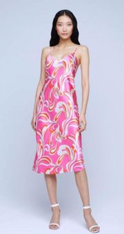 L'agence Jodie Silk Midi Slip Dress Orange Rose Abstract Swirl Womens 10