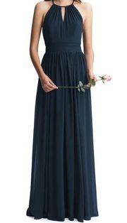 Levkoff Navy Keyhole Neck Chiffon A-Line Gown Sz 6