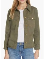 FRAME Raw Hem Shirt Jacket In Army Green Sz. S