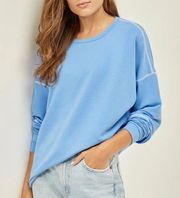 Three Dots Recycle Flatlock Sweatshirt Top Long Sleeve Womens Size‎ L Blue