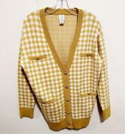 Joie Gingham Button Front Plaid Long Cardigan Sweater
