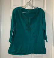 Laura Scott Teal Green Scoop Neck 3/4 Sleeve Top 1X