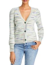 Sundays Green White Hazy Galaxy Springer Ribbed V Neck Button Cardigan XS